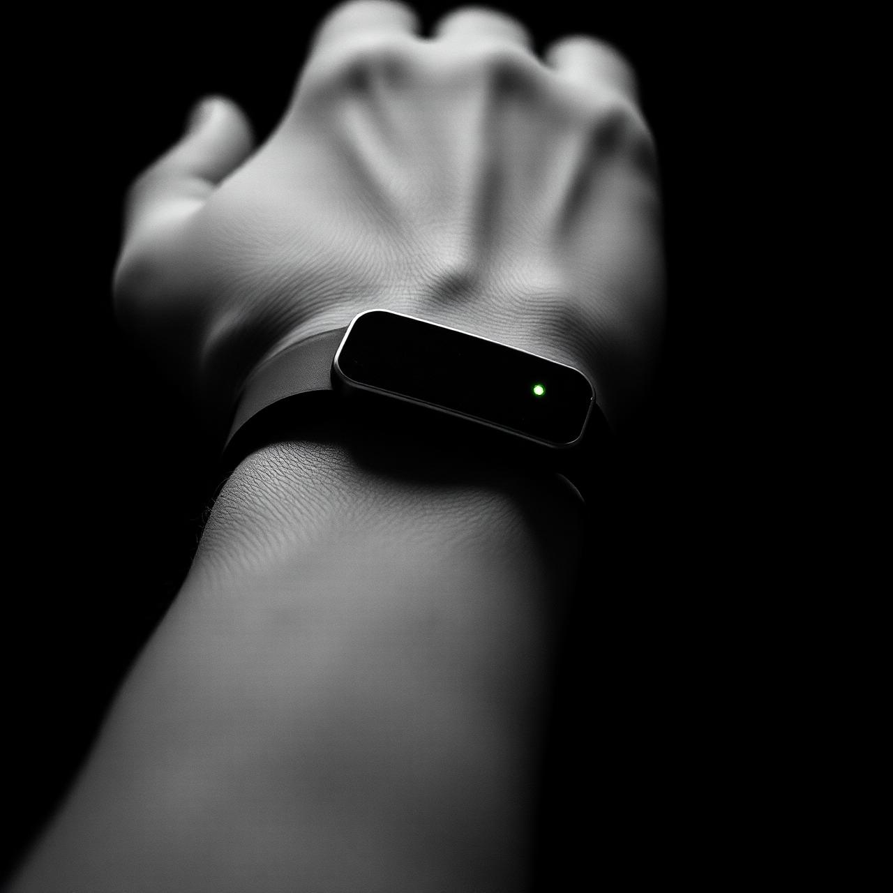 Macro photograph of a neural sensor wristband used in engineering context